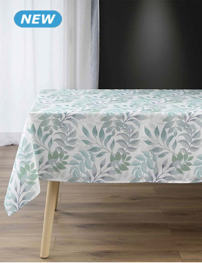 Tischtuch «Celine», 140 x 240 cm, weiss, mit grünem Muster