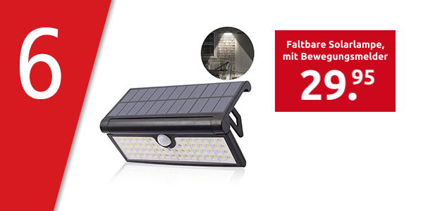 Faltbare Solarlampe, mit Bewegungsmelder & intelligenter Beleuchtung