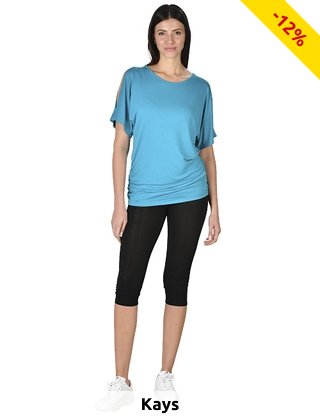 Ensemble, Top + Hose, blau + schwarz