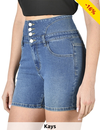 Jeansshorts mit hoher Taille und Knöpfen, blau
