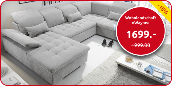 Wohnlandschaft «Wayne», 340 x 188/240 cm, grau