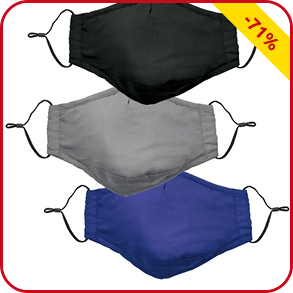 Mund-Nasen-Schutz, 3er-Set, blau, grau, schwarz