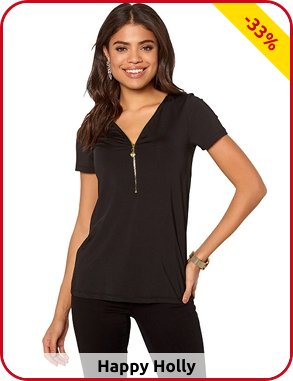 Top Happy Holly mit Zip-Dekollete, schwarz