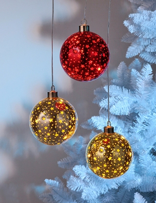 Hängende LED-Kugeln «Star», 3er-Set, rot, goldenfarben & silberfarben
