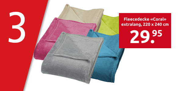 Fleecedecke «Coral» extralang, 220 x 240 cm, grau