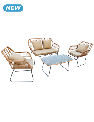 Gartenset «Bali», Sofa + Sessel + Tisch, beige/weiss