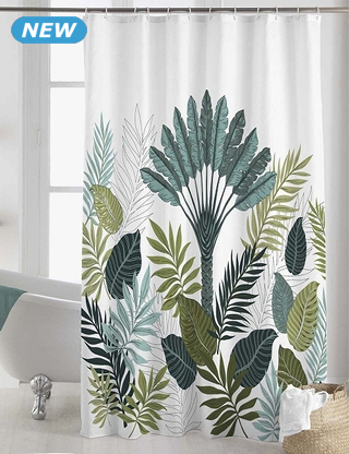 Duschvorhang «Panazio», 180 x 200 cm, weiss, mit grünem Motiv