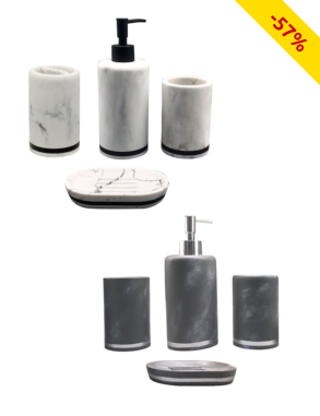 Badezimmerset, 4-teilig, Marmor-Effekt, weiss