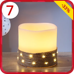 Grosse Kerze mit Juteband, 25 LED, 15 cm