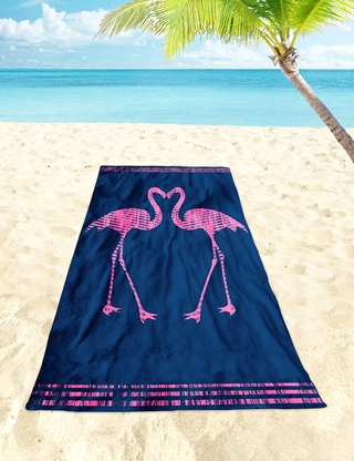 Strandtuch «Flamingo», 90x180 cm, marine/rosa