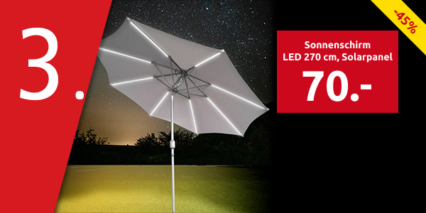 Sonnenschirm LED 270 cm, Solarpanel, grau