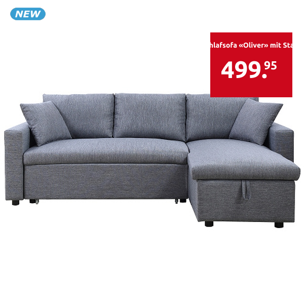 Eck-Schlafsofa «Oliver» mit Stauraum, grau
