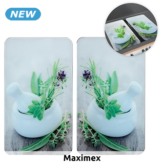 Maximex Abdeckplatten «Kräuter», 2er-Set, aus gehärtetem Glas