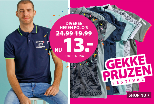 Diverse heren polo's nu € 13 tijdens het Gekke Prijzen Festival