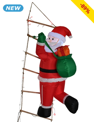 Weihnachtsmann «Leiter», LED, aufblasbar