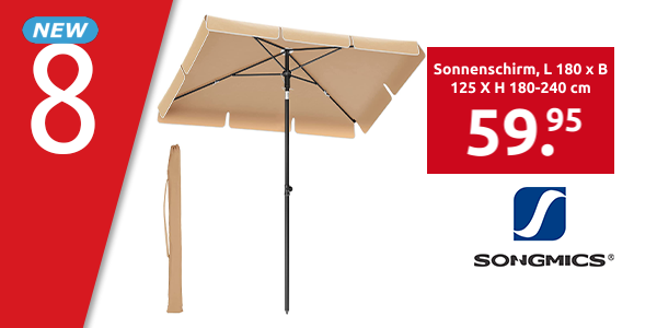 SONGMICS Sonnenschirm, L 180 x B 125 X H 180-240 cm, taupe