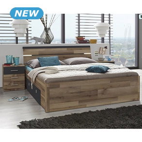 Bett «Paul», LED, 2 Schubladen, Dekor eiche/schwarz