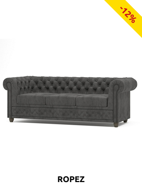 ROPEZ Sofa «Chester Two», 3-Sitzer, Textil-Bezug, B 200 x H 72 x T 88 cm, grau
