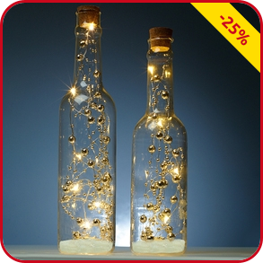 Glasflaschen mit LED-Beleuchtung, Set, 2 Stück