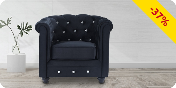 Sessel «Chesterfield», schwarz mit Strass