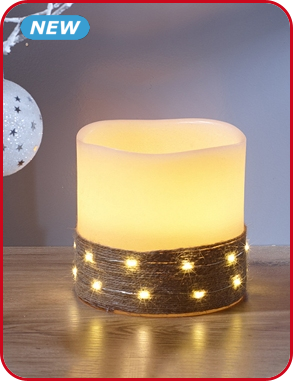 Grosse Kerze mit Juteband, 25 LED, 15 cm