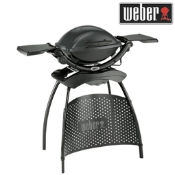 Elektrogriller Weber Standgrill Q 1400 Stand 2200 W dunkelgrau mit Grillfläche 43x32 cm, Grillrost aus porzellanemallierten Gusseisen, Deckel und Gehäuse aus Aluminiumguss