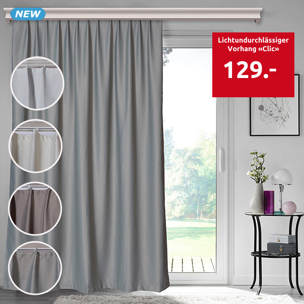 Lichtundurchlässiger Vorhang «Clic», H 240, L 200 cm, grau