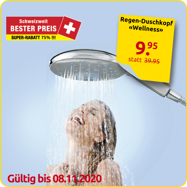 Regen-Duschkopf «Wellness» mit 5 verschiedenen Programmen