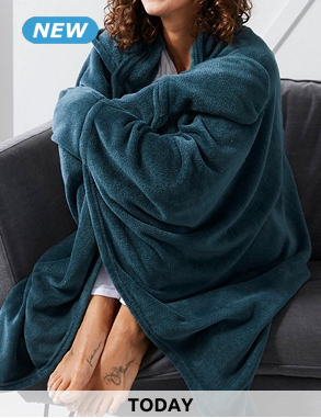 TODAY Fleecedecke mit Kapuze und Handschuhen, 165 x 115 cm, blau