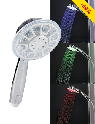 EASYmaxx Wasserspar-Duschkopf mit LEDs, funktioniert auf Wasserdruck