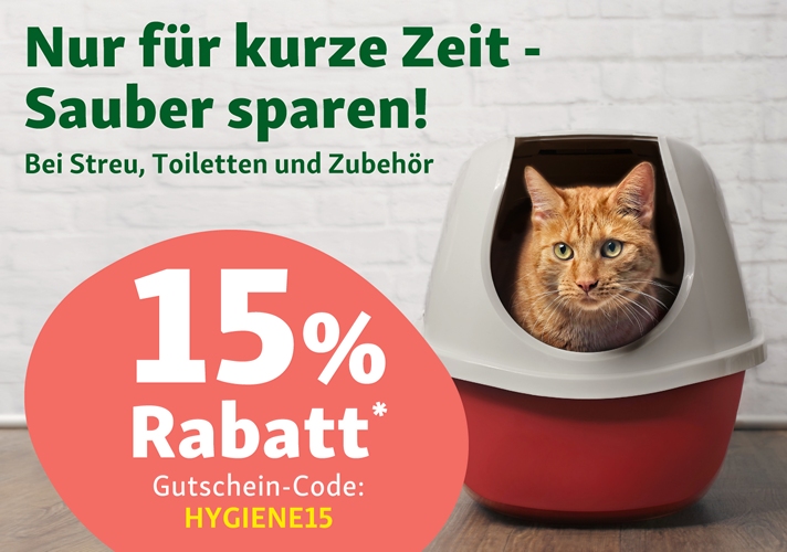 Jetzt 15% auf Katzenstreu sparen 