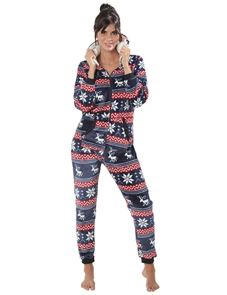 Fleece-Overall mit Wintermotiven, blau/weiss