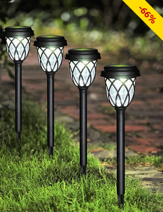 Solarlampen, weisse LEDs, 4 Stück, mit Erdspiess