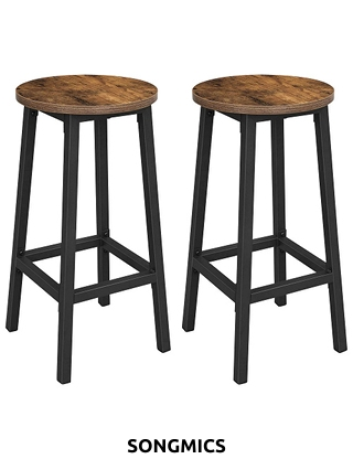 SONGMICS Barhocker «Bara», 2 Stück, Ø 32 cm x H 65 cm, holz/schwarz