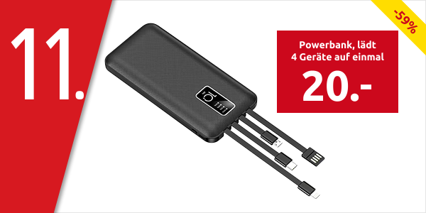 Powerbank, lädt 4 Geräte auf einmal, 10'000 mAh