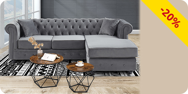 Ecksofa Chesterfield, grau