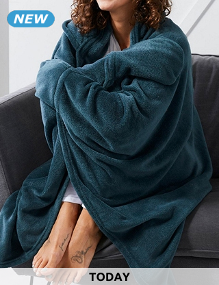 TODAY Fleecedecke mit Kapuze und Handschuhen, 165 x 115 cm, blau