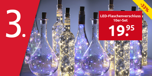 LED-Flaschenverschluss, 10er-Set, warmweiss/bunt