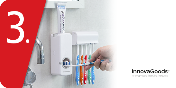 Zahnpasta-Spender und Halter für 5 Zahnbürsten