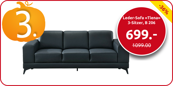 Leder-Sofa «Tiena» 3-Sitzer, B 206, schwarz