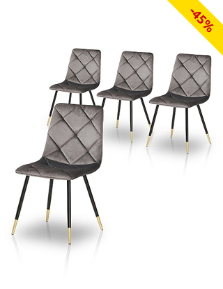 4er-Stuhl-Set «Golden», Samtbezug, grau