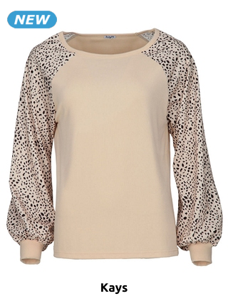 Top, gemusterte Ärmel, beige/leopard