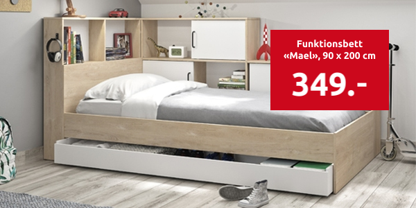 Funktionsbett «Mael», 90 x 200 cm,  Dekor kastanie/weiss