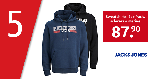 JACK & JONES Sweatshirts, 2er-Pack, schwarz + marine