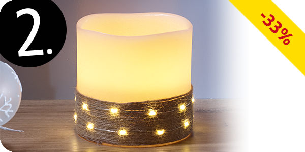 Grosse Kerze mit Juteband, 25 LED, 15 cm