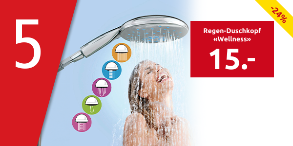 Regen-Duschkopf «Wellness» mit 5 verschiedenen Programmen