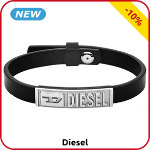 Diesel Herrenarmband aus Leder, schwarz/silberfarben