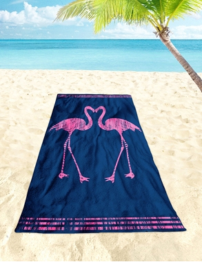 Strandtuch «Flamingo», 90x180 cm, marine/rosa