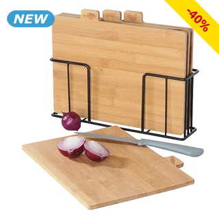 Schneidebrett-Set, 4-teilig, mit Halterung