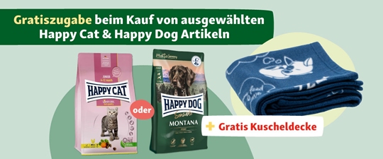 Gratiszugabe beim Kauf von ausgewählten Happy Cat & Happy Dog Artikeln